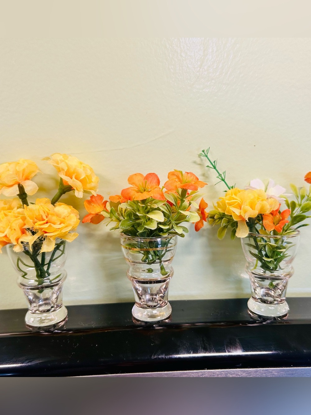 (3/$10) Small Orange and Yellow Artificial Flower Vases - Set of 3